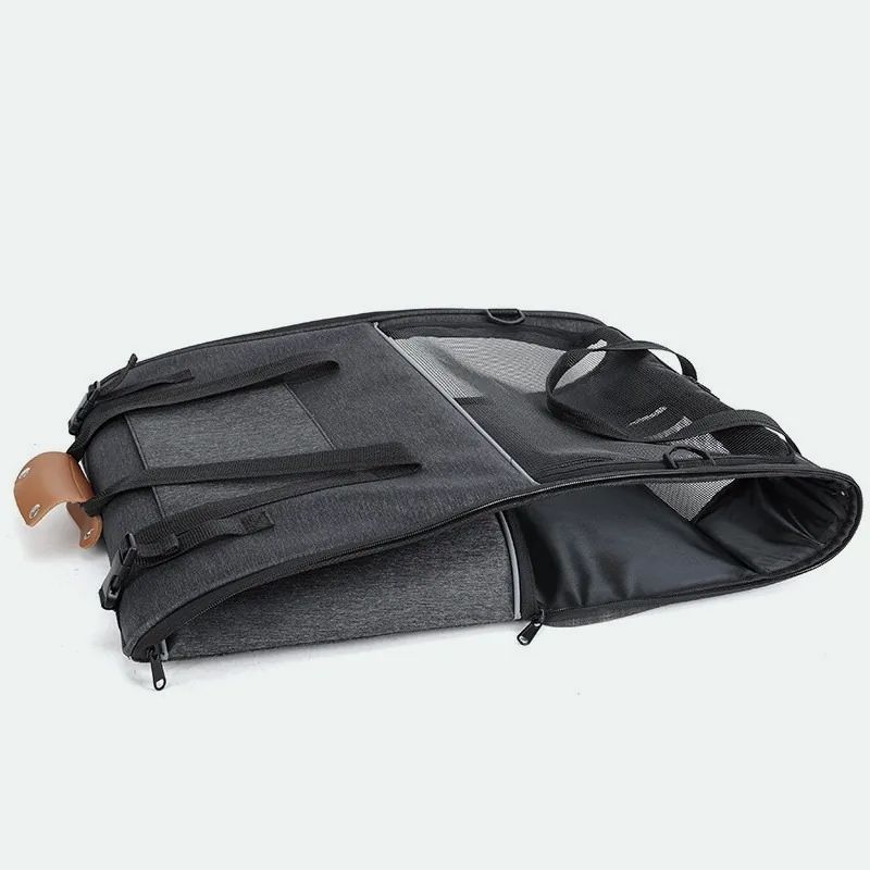 The grey pet carrier folded flat