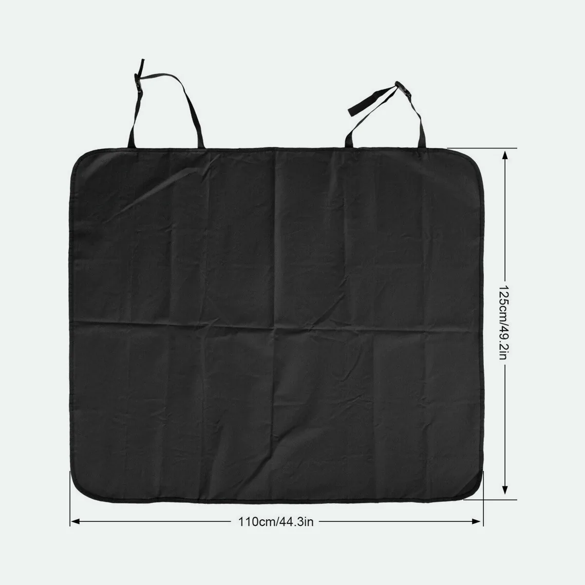 Rear seat protector mat with its 125 by 110 centimetre measurements marked
